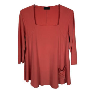 Sympli Swing Tunic Dress Womens Size 8 Coral Slinky Stretch Lagenlook Comfort